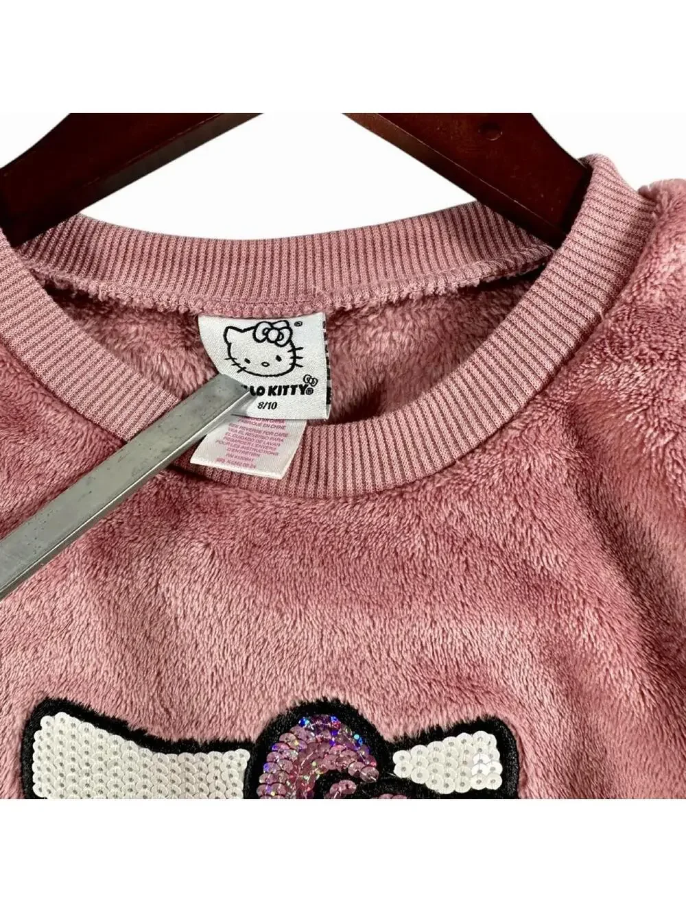 Hello Kitty Pink Plush Sequin Sweatshirt Girls Size 8/10